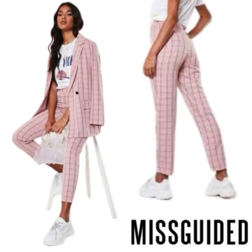 Missguided Women's Pink and Brown Cigarette Trousers